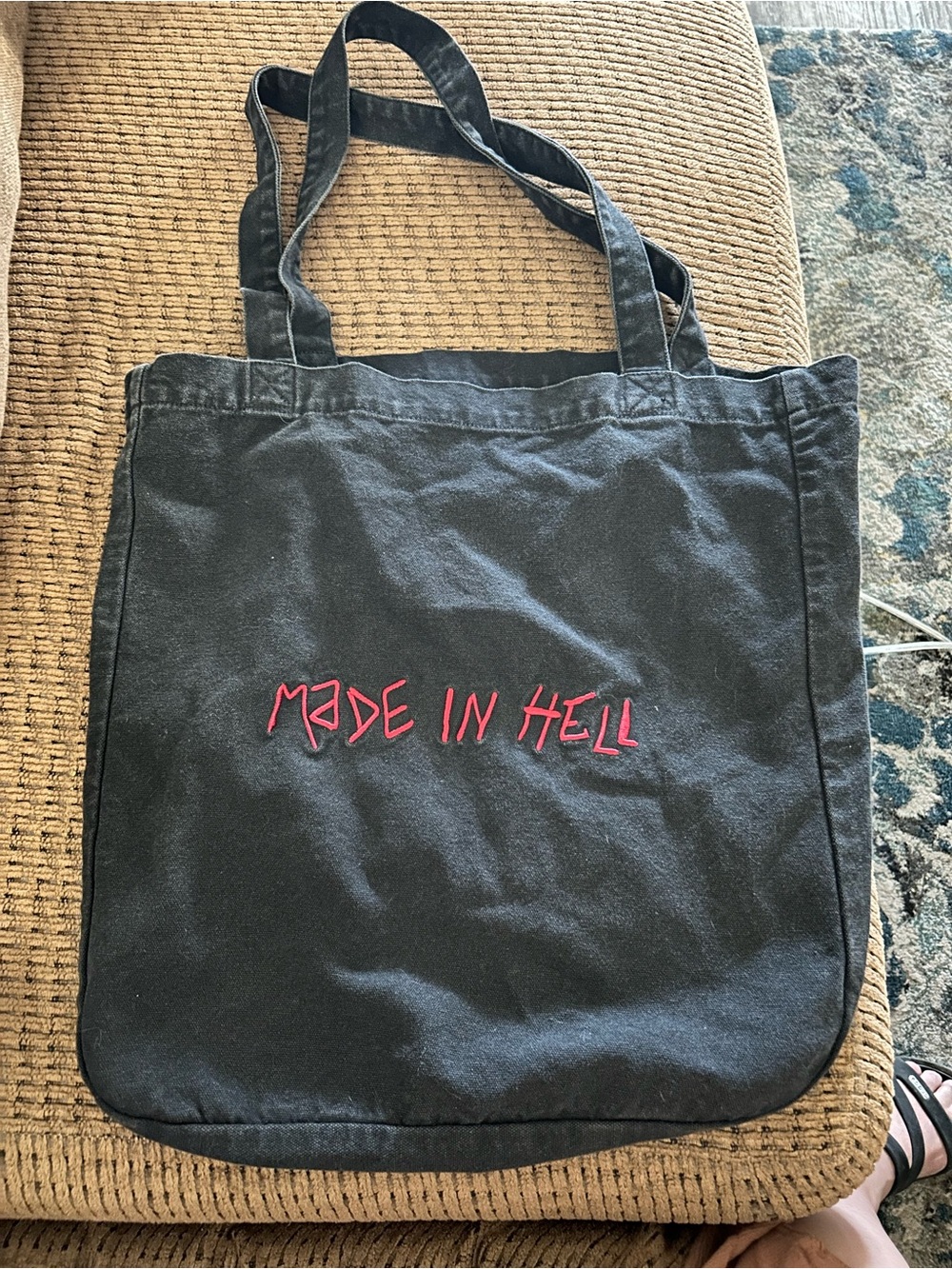 Voight black made in hell large canvas tote bag